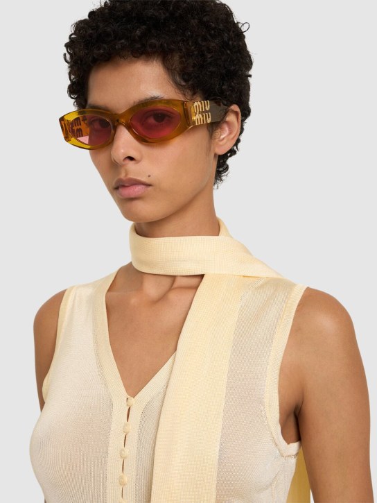 Miu Miu: Round acetate sunglasses - Yellow/Pink - women_1 | Luisa Via Roma