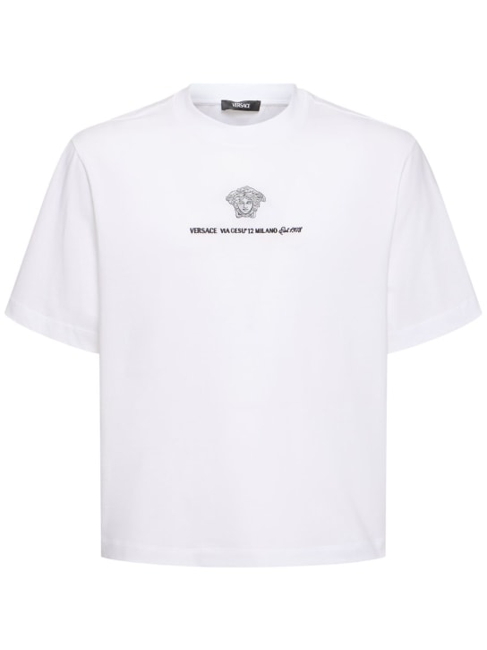 Versace: T-shirt en jersey de coton - Blanc - men_0 | Luisa Via Roma