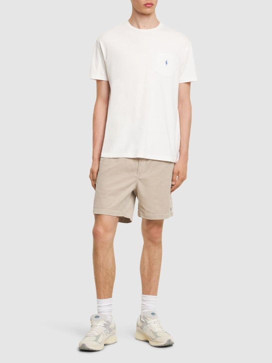 Polo Ralph Lauren: T-Shirt aus Baumwolle und Leinen mit Tasche - Ceramic White - men_1 | Luisa Via Roma