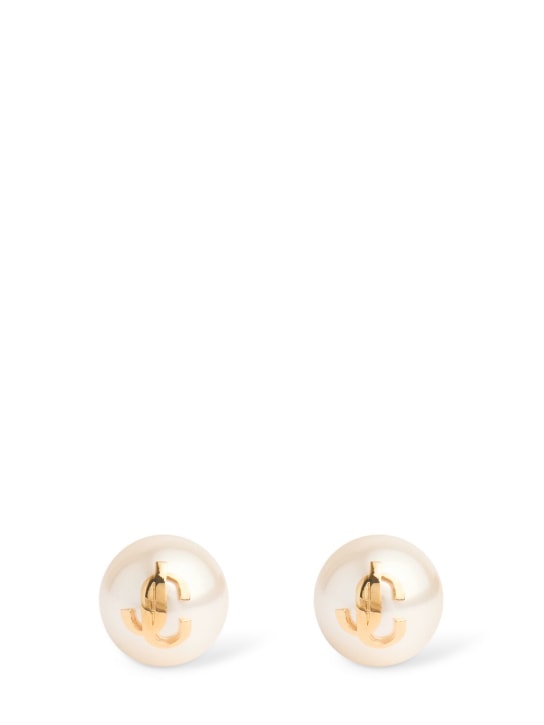 Jimmy Choo: JC imitation pearl stud earrings - White/Gold - women_0 | Luisa Via Roma