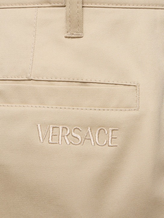 Versace: Informal cotton gabardine straight pants - Beige - men_3 | Luisa Via Roma