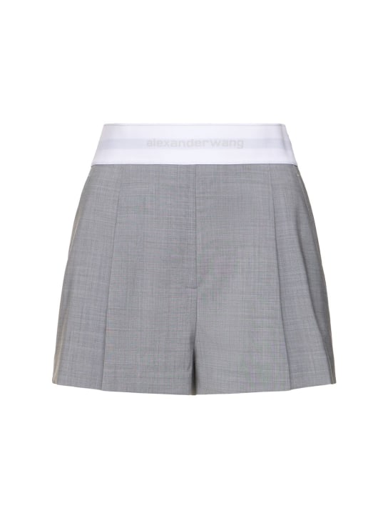 Alexander Wang: Shorts vita alta in lana plissé - Grigio - women_0 | Luisa Via Roma