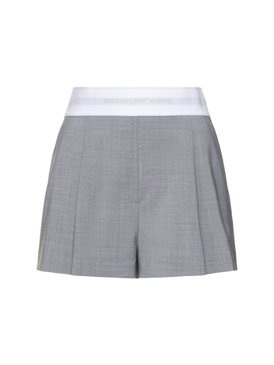 Alexander Wang: High waisted pleated wool shorts - Gri - women_0 | Luisa Via Roma