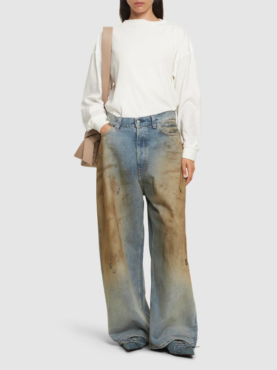 Acne Studios: Penicillin low rise denim wide jeans - Mid Blue - women_1 | Luisa Via Roma