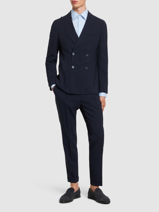 Boss: Hanry double breasted wool suit - Dark Blue - men_1 | Luisa Via Roma