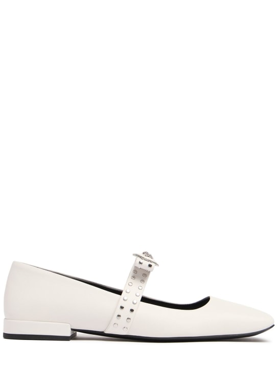Versace: 20毫米皮革芭蕾平底鞋 - 白色 - women_0 | Luisa Via Roma
