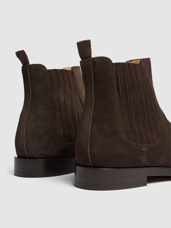 Brunello Cucinelli: Suede Chelsea boots - Corvino - men_3 | Luisa Via Roma