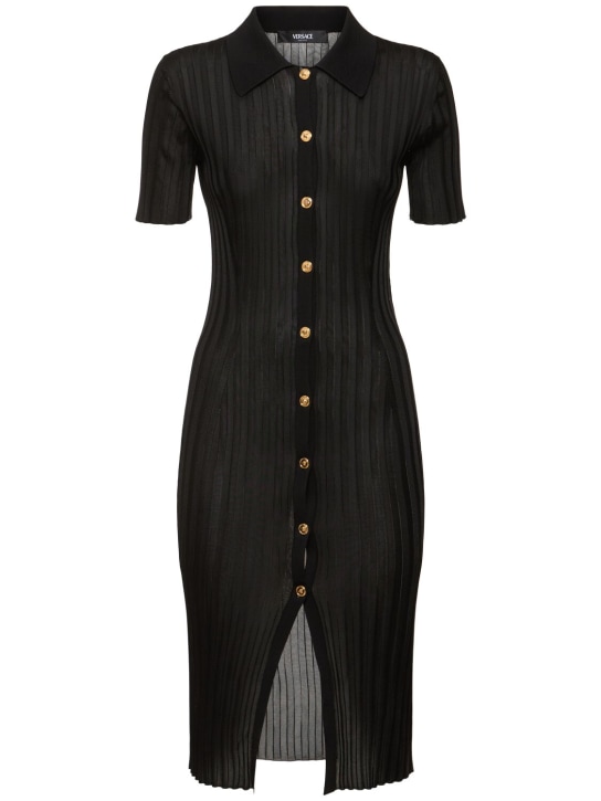 Versace: Rib knit dress - Siyah - women_0 | Luisa Via Roma