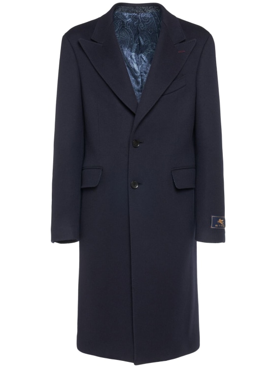 Etro: Roma cashmere peak lapel coat - Dark Blue - men_0 | Luisa Via Roma