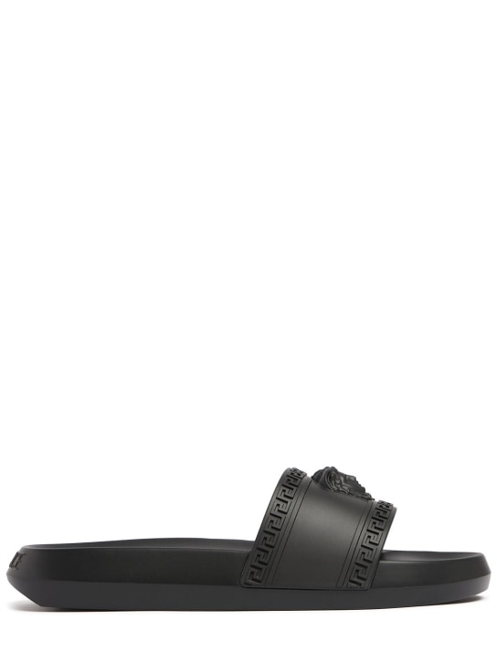 Versace: Medusa rubber slide sandals - Siyah - men_0 | Luisa Via Roma