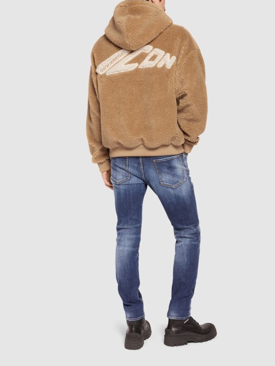 Dsquared2: Relax fit zipped teddy hoodie - Camel - men_1 | Luisa Via Roma