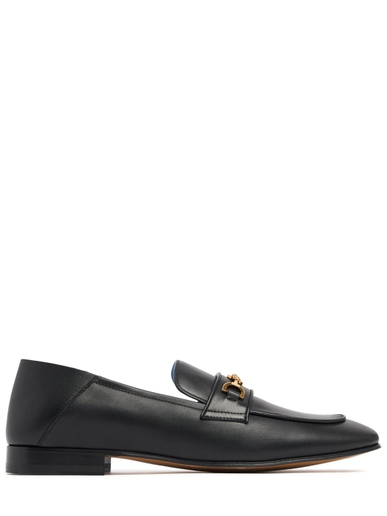 Versace: Leather logo loafers - Siyah - men_0 | Luisa Via Roma