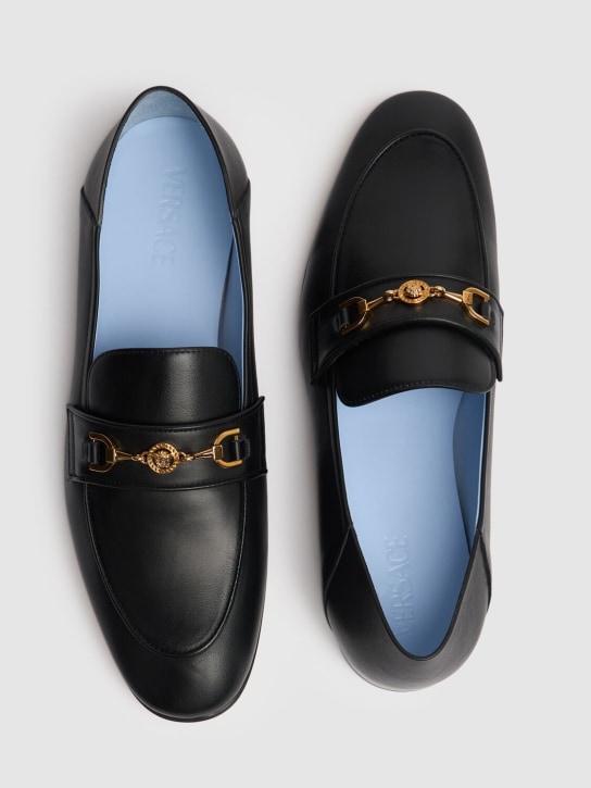 Versace: Leather logo loafers - Black - men_2 | Luisa Via Roma