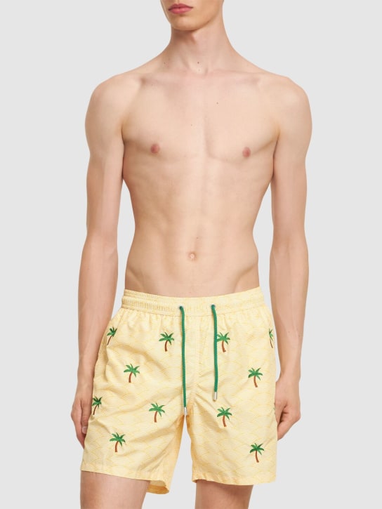 Mc2 Saint Barth: Palm embroidered ultralight swim shorts - 옐로우/그린 - men_1 | Luisa Via Roma