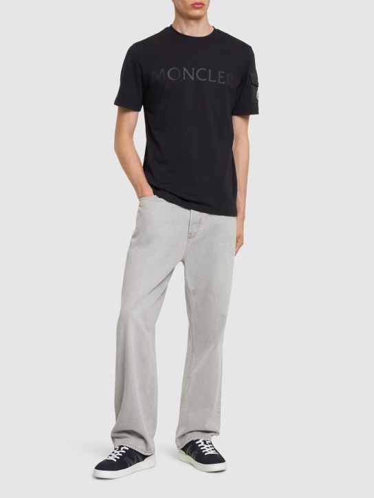 Moncler: Laminated logo cotton t-shirt - men_1 | Luisa Via Roma
