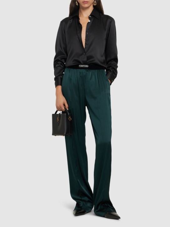Tom Ford: Stretch silk satin straight pants - Dark Green - women_1 | Luisa Via Roma