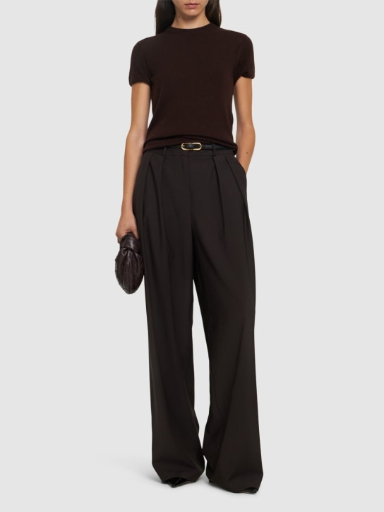 Tom Ford: Cashmere & silk knit short sleeve top - Brown - women_1 | Luisa Via Roma