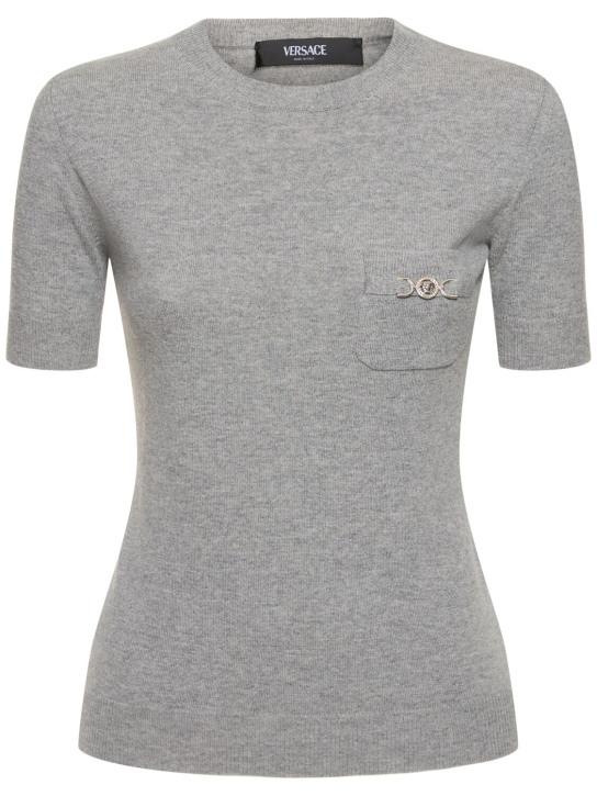 Versace: Knit sweater w/ medusa logo - Grey - women_0 | Luisa Via Roma