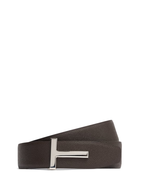 Tom Ford: Reversible leather T belt - Chocolate/Black - men_0 | Luisa Via Roma