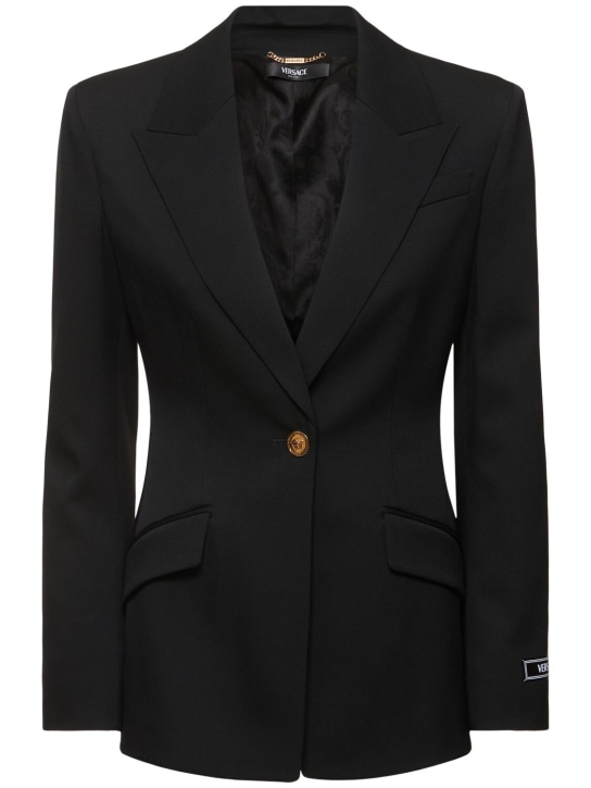 Versace: Informal stretch wool jacket - Black - women_0 | Luisa Via Roma