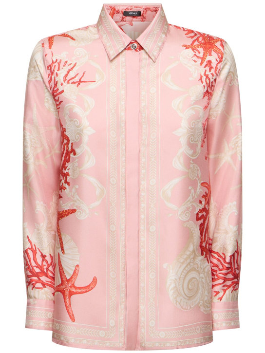 Versace: Printed silk twill shirt - Pink/Multi - women_0 | Luisa Via Roma