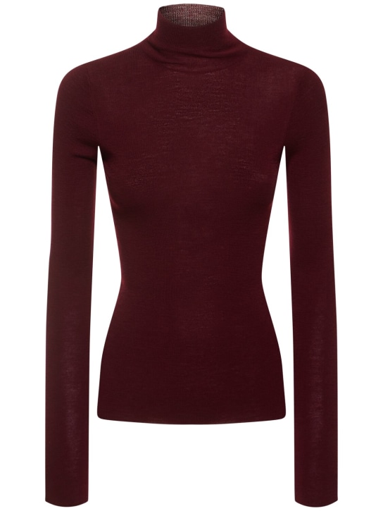 Etro: Suéter cuello alto de punto de lana - Rojo Oscuro - women_0 | Luisa Via Roma