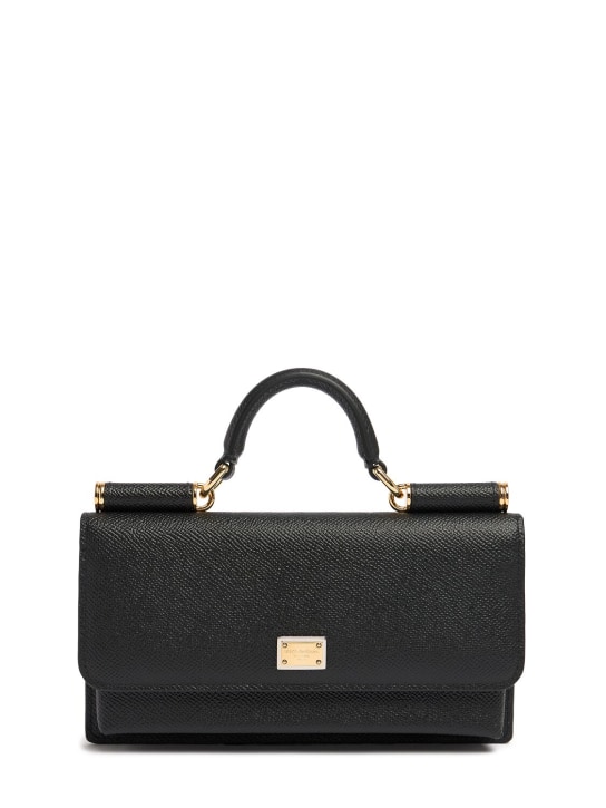 Dolce&Gabbana: Micro Sicily elongated leather bag - Siyah - women_0 | Luisa Via Roma