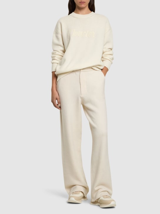 Moncler: Beaded logo cashmere blend sweater - Blanc - women_1 | Luisa Via Roma