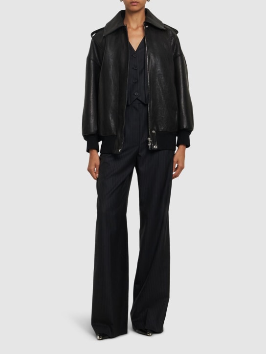 Alexander McQueen: Leather bomber jacket - Black - women_1 | Luisa Via Roma