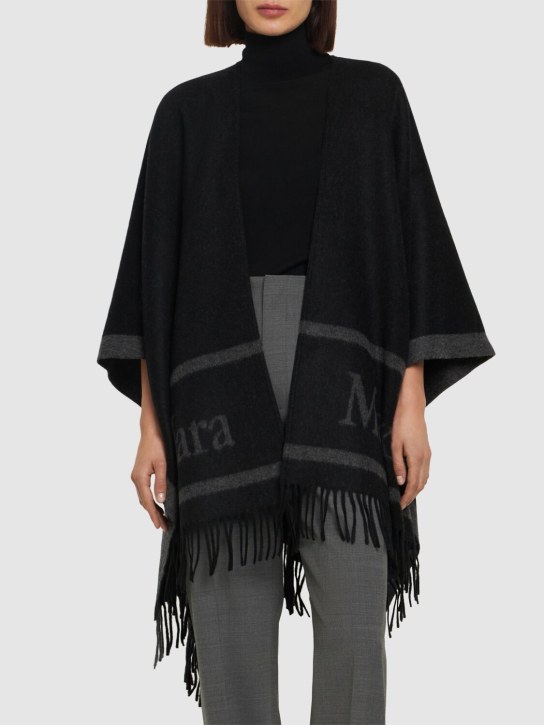 Max Mara: Hilde jacquard wool cape - Black - women_1 | Luisa Via Roma
