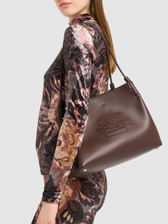Etro: Small Libra leather shoulder bag - Brown - women_1 | Luisa Via Roma