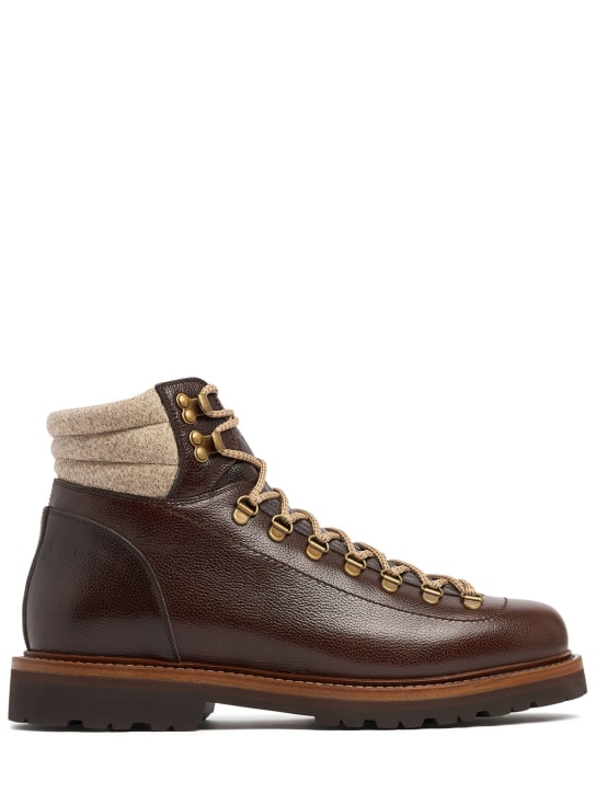 Brunello Cucinelli: Lace-up leather hiking boots - men_0 | Luisa Via Roma