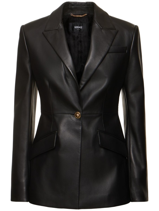 Versace: Nappa leather jacket - Black - women_0 | Luisa Via Roma