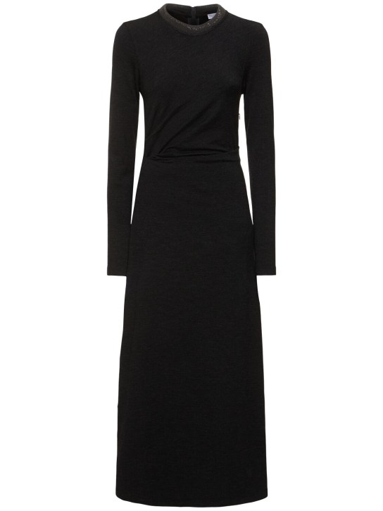 Brunello Cucinelli: Wool blend midi dress - Dark Grey - women_0 | Luisa Via Roma