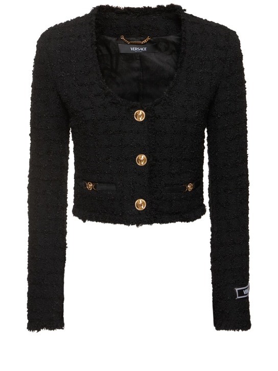 Versace: Jacke aus Tweed - Schwarz - women_0 | Luisa Via Roma