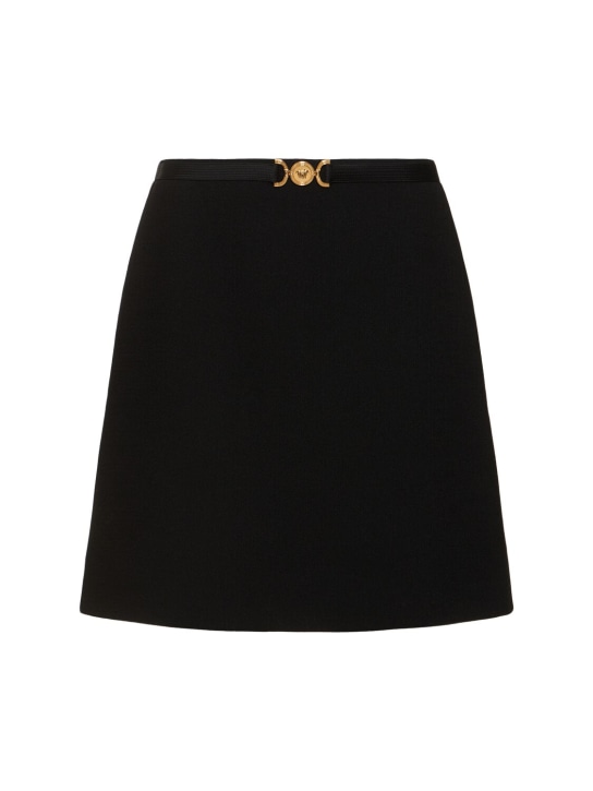 Versace: Double wool crepe midi skirt - Black - women_0 | Luisa Via Roma