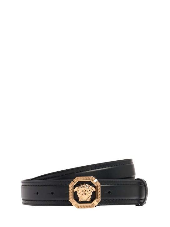 Versace: 35mm Leather Medusa belt - Siyah/Altın - men_0 | Luisa Via Roma