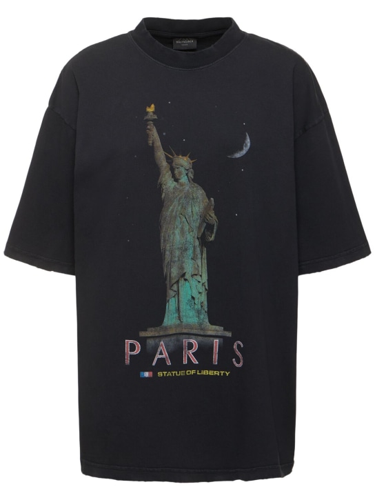 Balenciaga: T-shirt en coton Paris Liberty - Noir Délavé - women_0 | Luisa Via Roma