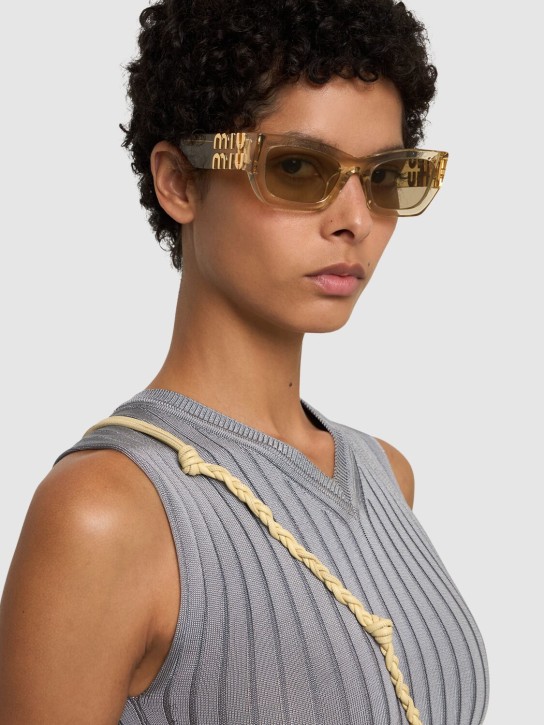 Miu Miu: Squared acetate sunglasses - Beige/Clear - women_1 | Luisa Via Roma