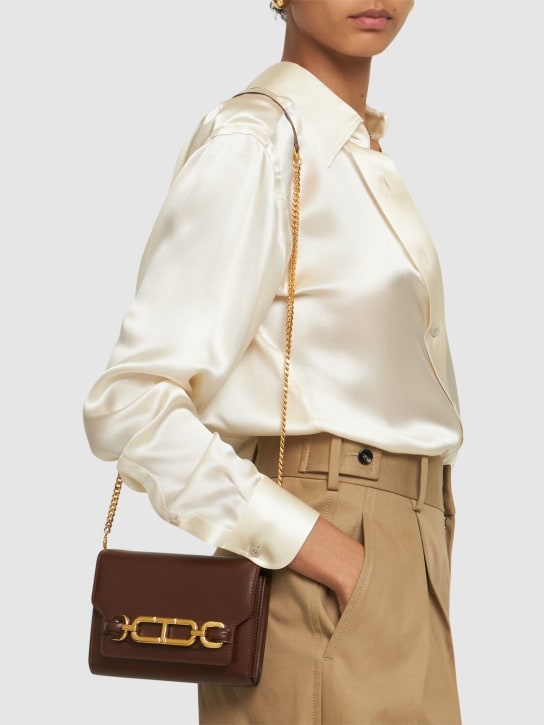 Tom Ford: Mini Schultertasche aus Leder „Whitney“ - Saddle Brown - women_1 | Luisa Via Roma