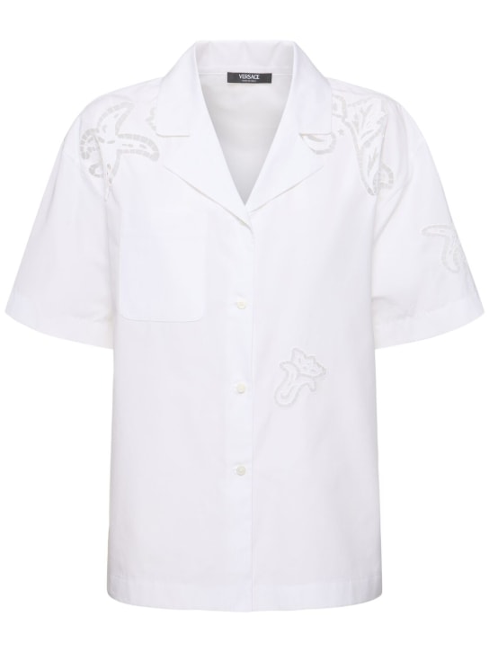 Versace: Baroque print poplin shirt - Beyaz - women_0 | Luisa Via Roma