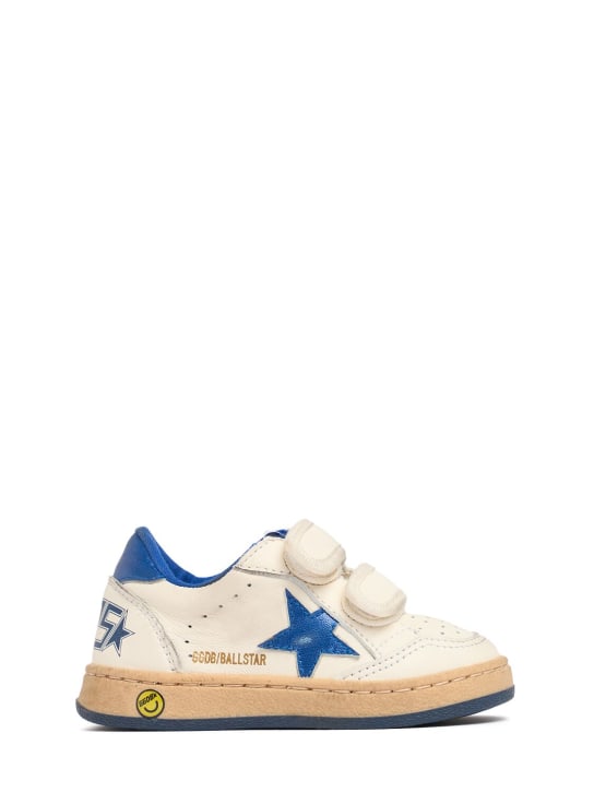 Golden Goose: Ballstar leather strap sneakers - White/Blue - kids-boys_0 | Luisa Via Roma