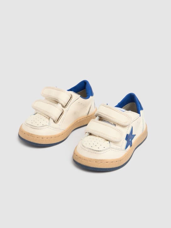 Golden Goose: Ballstar leather strap sneakers - White/Blue - kids-girls_1 | Luisa Via Roma