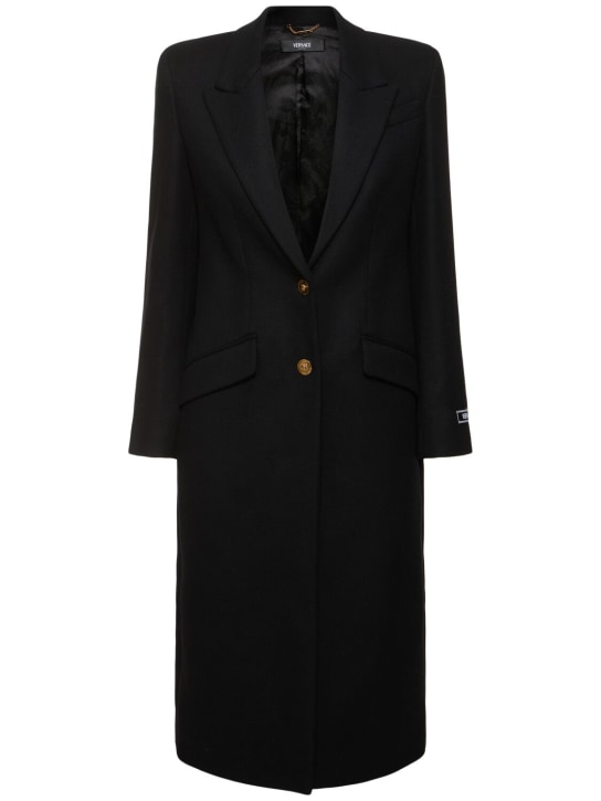 Versace: Long wool blend coat - Black - women_0 | Luisa Via Roma