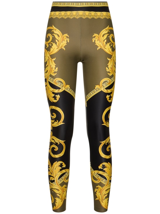 Versace: Baroque print lycra leggings - Black/Gold - women_0 | Luisa Via Roma