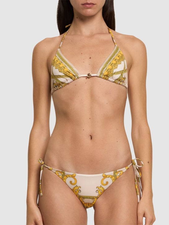Versace: Printed lycra triangle bikini top - Gold/Multi - women_1 | Luisa Via Roma