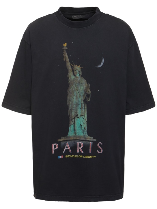 Balenciaga: T-shirt en coton Paris Liberty - Noir Délavé - men_0 | Luisa Via Roma