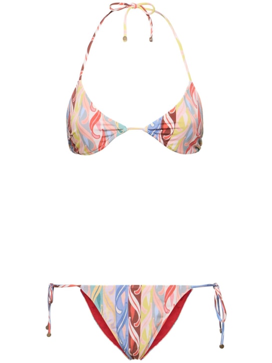 Etro: Bikini triangle en lycra imprimé - Violet/Multicouleur - women_0 | Luisa Via Roma