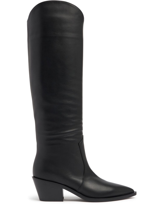 Gianvito Rossi: 45mm Leather cowboy tall boots - Black - women_0 | Luisa Via Roma