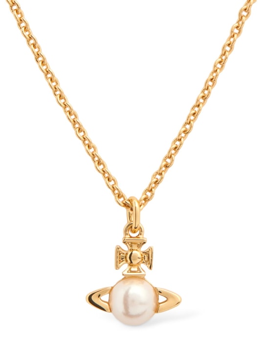 Vivienne Westwood: Balbina imitation pearl pendant necklace - Gold/White - women_0 | Luisa Via Roma